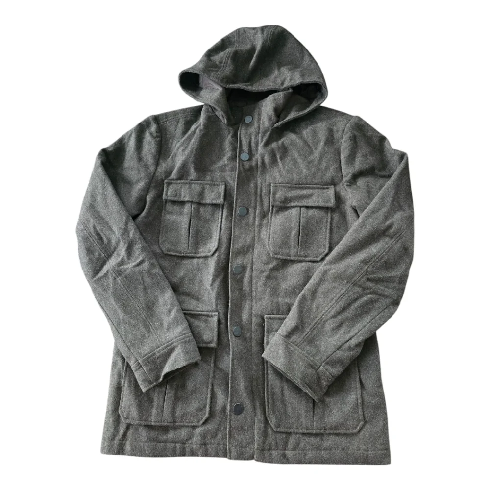 Banana Republic Green Wool Blend Winter Jacket Men Coat Hoodie Green Rare Heavy - Picture 2 of 16